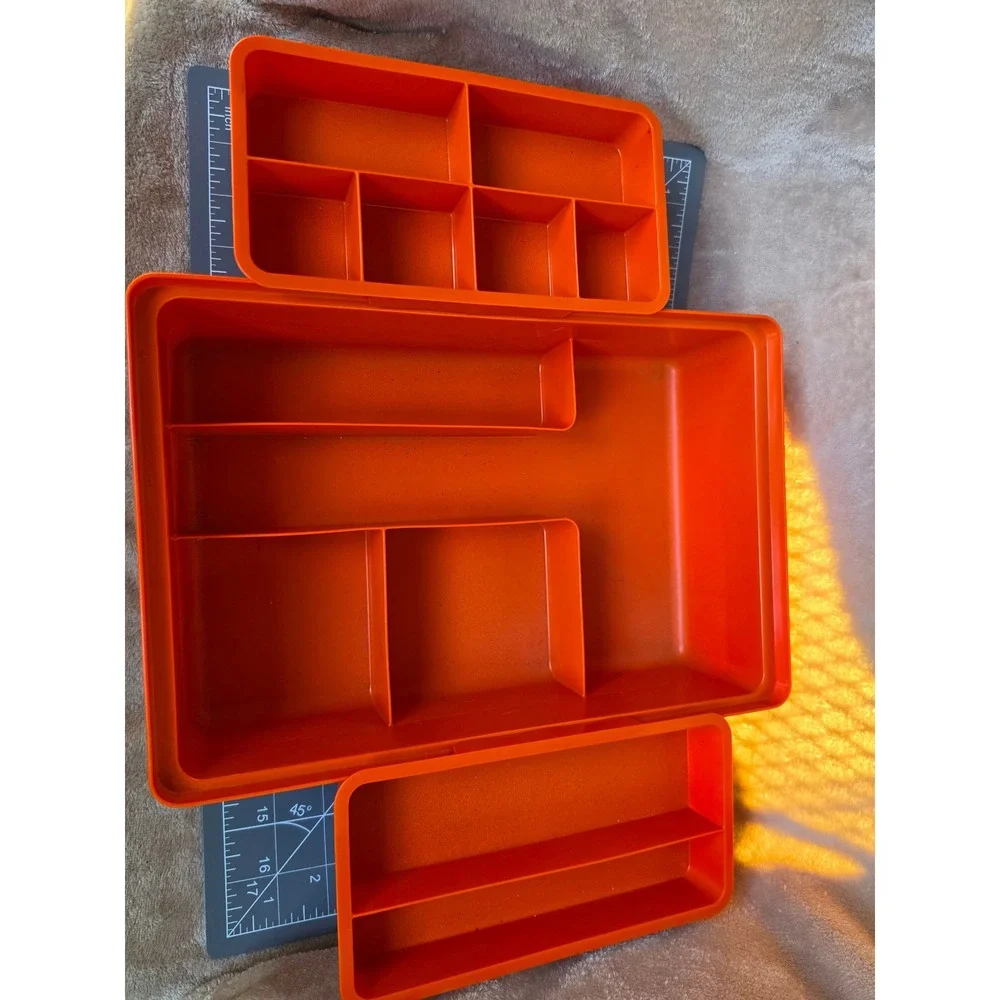 Vintage Tupperware Craft Tackle Box Organizer Orange Modular Trays 1532 1534